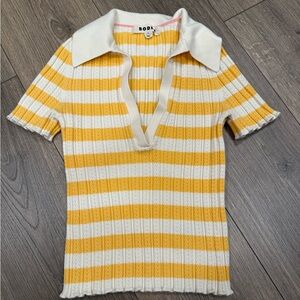 Bode Yellow and White Striped Knit Top small